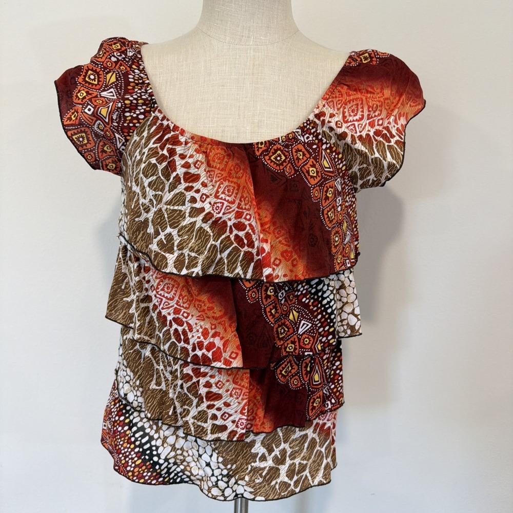 Dressbarn Short Sleeve Shirt Animal Print Size Large Layered Front Multicolor